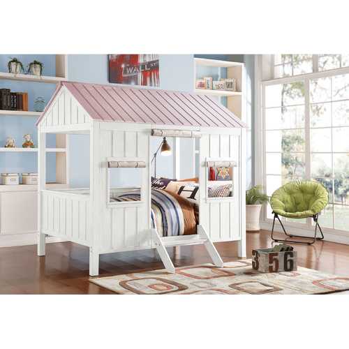 84" X 59" X 77" White And Pink Cottage Full Bed