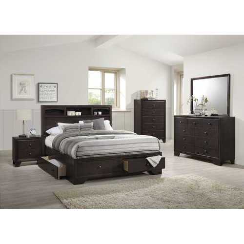 87" X 79" X 48" Espresso Rubber Wood King Bed With Storage