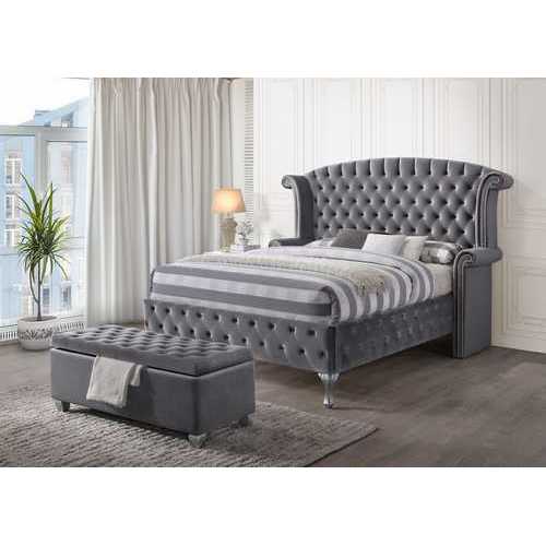 86" X 87" X 66" Gray Velvet Queen Bed