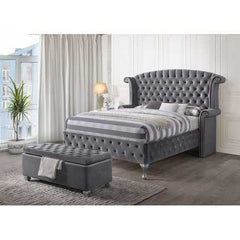 86" X 87" X 66" Gray Velvet Queen Bed