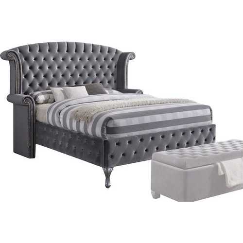 86" X 87" X 66" Gray Velvet Queen Bed