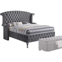 86" X 87" X 66" Gray Velvet Queen Bed