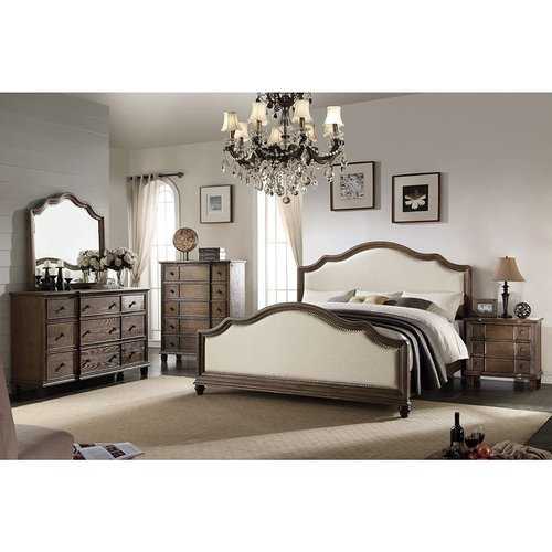 88" X 82" X 59" Beige Linen And Weathered Oak Eastern King Bed