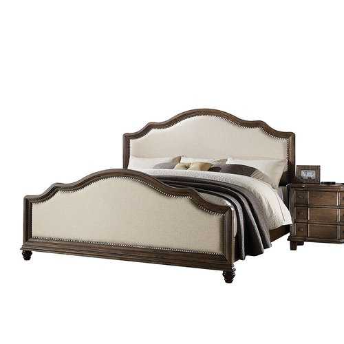 88" X 66" X 59" Beige Linen And Weathered Oak Queen Bed