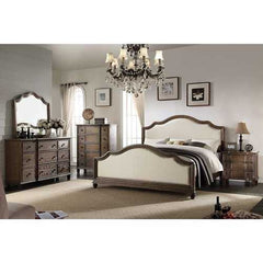 88" X 66" X 59" Beige Linen And Weathered Oak Queen Bed