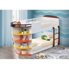 100" X 41" X 57" White And Chocolate Twin Over Twin Bunk Bed With Storage Shelf