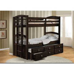 80" X 41" X 71" Espresso Twin Over Twin Bunk Bed And Trundle With 3 Drawers