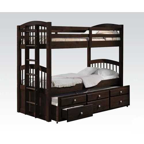 80" X 41" X 71" Espresso Twin Over Twin Bunk Bed And Trundle With 3 Drawers