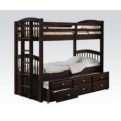80" X 41" X 71" Espresso Twin Over Twin Bunk Bed And Trundle With 3 Drawers
