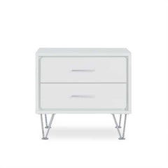 2 White Wooden Drawer Chrome Nightstand