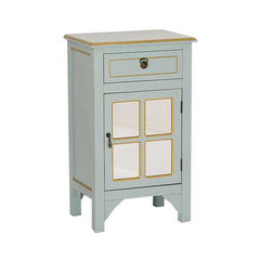 18" X 13" X 30" Light Blue W  Gold MDF  Wood  Mirrored Glass Accent Cabinet with a Drawer and a Gold Door