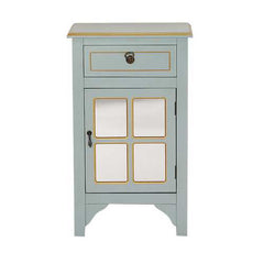 18" X 13" X 30" Light Blue W  Gold MDF  Wood  Mirrored Glass Accent Cabinet with a Drawer and a Gold Door