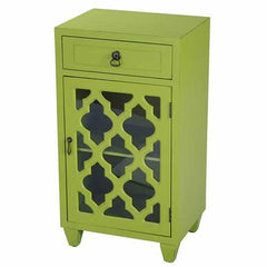 16.75" X 12.75" X 30.75" Citron MDF Wood Clear Glass Accent Cabinet with a Drawer and Door and Arabesque Inserts