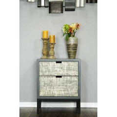 22" X 14" X 27" Gray W  Distressed Gray MDF  Wood  Iron Accent Cabinet with Drawers