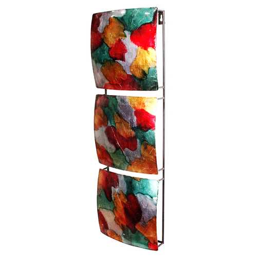 8" X 2.75" X 24.5" Silver Gold Green Red And Copper Metal Vertical 3 Panel Metal Wall Decor