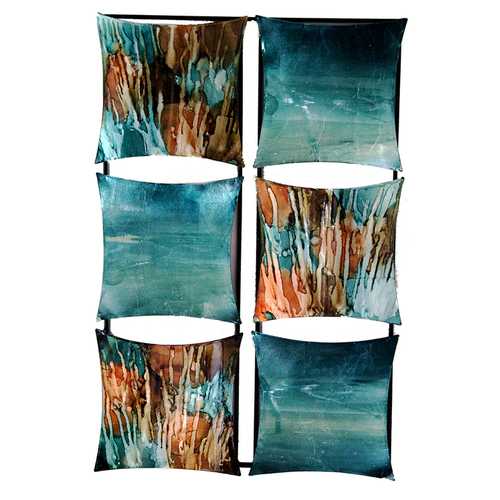 16" X 2" X 25" Turquoise, Copper And Bronze Metal Vertical Panel Wall Decor