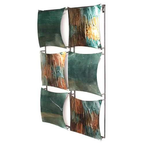 16" X 2" X 25" Turquoise, Copper And Bronze Metal Vertical Panel Wall Decor