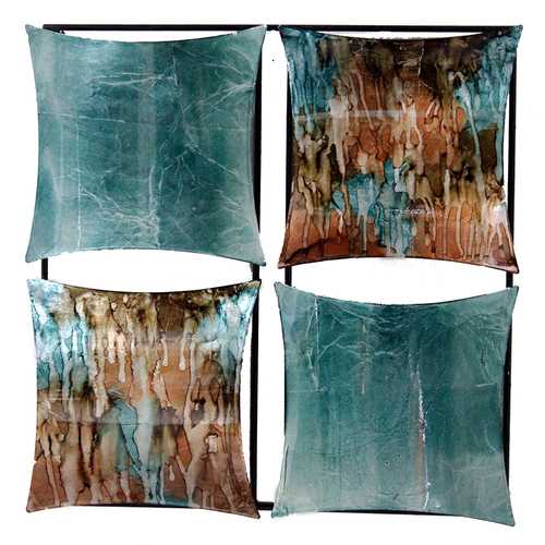 16" X 2" X 16" Turquoise, Copper And Bronze Metal 4-Panel Square Wall Decor