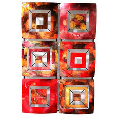16" X 2.75" X 25" Gold Red Burgundy And Brown Metal Vertical Panel Wall Decor