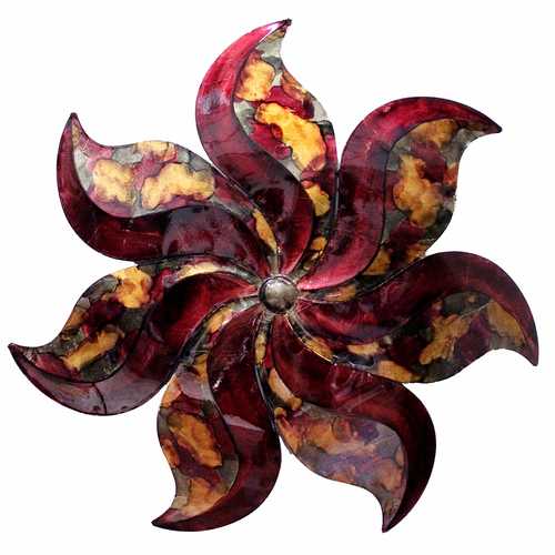 29" X 2" X 29" Burgundy, Copper And Brown Metal Large Flower Wall Dcor