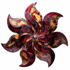 29" X 2" X 29" Burgundy, Copper And Brown Metal Large Flower Wall Dcor