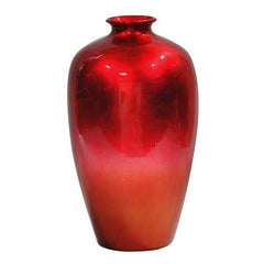 10.5" X 10.5" X 19" Red Orange Ombre Ceramic Foiled and Lacquered Ceramic Vase