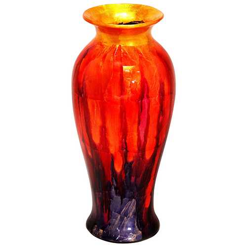 8.75" X 8.75" X 21.25" Gold Orange And Blue Ceramic Foiled and Lacquered Ceramic Vase