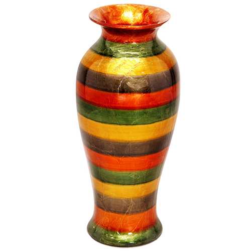 Mia Striped Copper Green Gold And Brown Ceramic Foil and Lacquer Vase