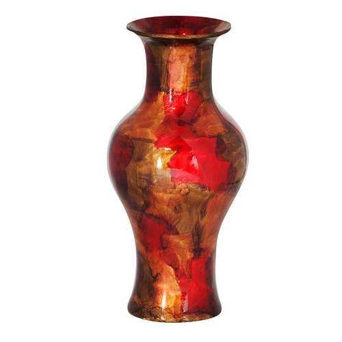 9.5" X 9.5" X 18" Copper Red And Gold Ceramic Foiled and Lacquered Ceramic Vase