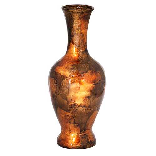 8.25" X 8.25" X 20" Copper Brown And Orange Ceramic Foiled and Lacquered Ceramic Vase