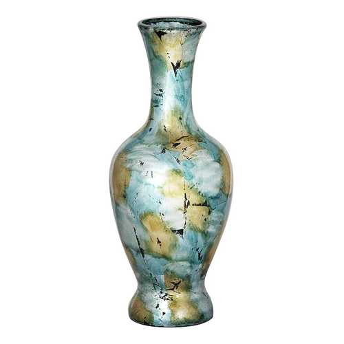 8.25" X 8.25" X 20" Mint And Gold with Black Show Through Ceramic Foiled and Lacquered Ceramic Vase