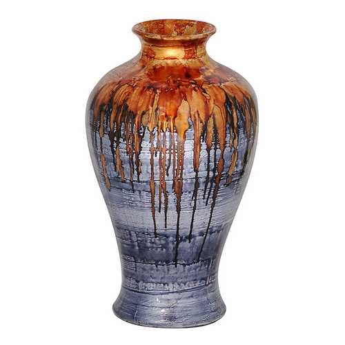14.5" X 14.5" X 23.5" Copper And Pewter Ceramic Foiled and Lacquered Ceramic Floor Vase