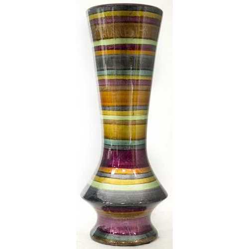 8.75" X 8.75" X 20" Eggplant Bronze Gold Green Copper And Pewter Ceramic Floor Vase