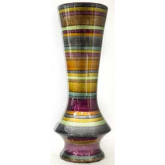 8.75" X 8.75" X 20" Eggplant Bronze Gold Green Copper And Pewter Ceramic Floor Vase