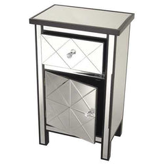20" X 13" X 32.7" Black MDF Wood Mirrored Glass Cabinet with a Drawer and a Door