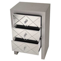 17.7" X 13" X 28" Silver MDF Wood Mirrored Glass Accent Cabinet with Mirrored Glass Drawers