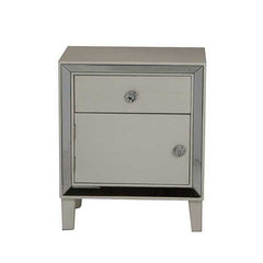 19.7" X 13" X 23.5" Antique White MDF Wood Mirrored Glass Accent Cabinet with a Door and Drawer and Mirrored Glass