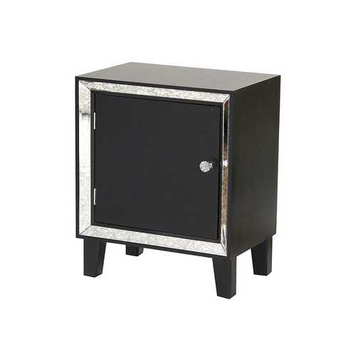 19.7" X 13" X 23.5" Black MDF Wood Mirrored Glass Accent Cabinet with a Door and Mirrored Glass