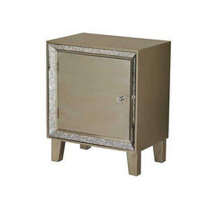 19.7" X 13" X 23.5" Champagne MDF Wood Mirrored Glass Accent Cabinet with a Door and Mirrored Glass