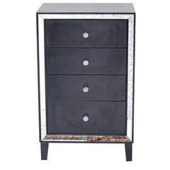 Black MDF Wood Mirrored Glass Accent Cabinet with  Drawers and  Mirrored Glass