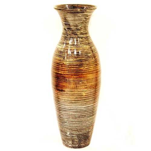 29.5" Tall Distressed Gold Spun Bamboo Floor Vase