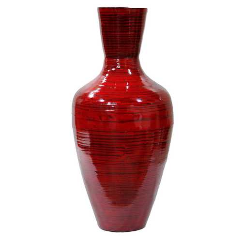 29.5" Red Lacquer Spun Bamboo Floor Vase