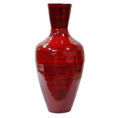 29.5" Red Lacquer Spun Bamboo Floor Vase
