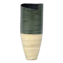 9" X 9" X 20" Distressed Green & Natural Bamboo Bamboo Spun Bamboo Vase
