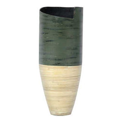 10.25" X 10.25" X 25" Distressed Green and Natural Bamboo Bamboo Spun Bamboo Vase