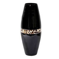 9.45" X 9.45" X 24" Black Lacquer with Brown Coconut Shell Bamboo Spun Bamboo Vase