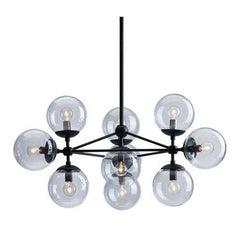 29.9" X 29.9" X 61.8" Black Glass Metal Ceiling Lamp