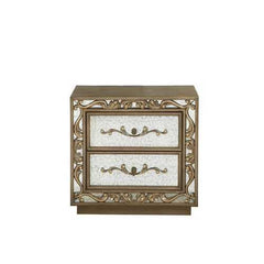 32" X 18" X 28" Antique Gold And Mirrored Poplar Nightstand