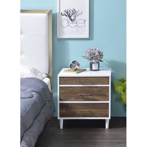 20" X 16" X 21" White And Weathered Oak Metal Nightstand