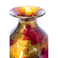 17.5" X 17.5" X 23.5" Copper Red And Gold Ceramic Foiled and Lacquered Ceramic Vase